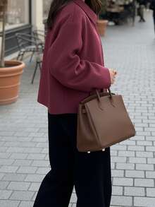 Women's Fashion Minimalist Versatile Commuting Zipper Wool Coat - Red Violet - View 6