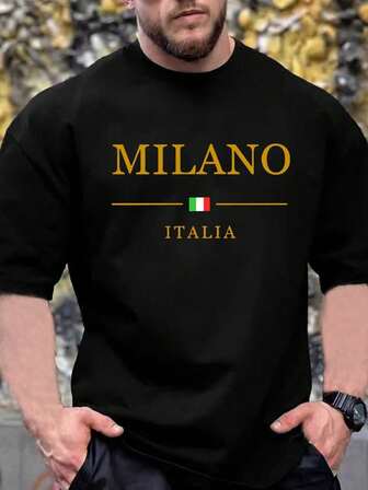 1 st. Plus size herr-T-shirt med bokstavstryck, sommar