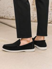 Men's Loafers Classic Fashion Sneakers Casual Shoes For Men Wedding Shoes Business Flats Soft Suede Slip On Dress Shoes - 黑色 - 查看 5