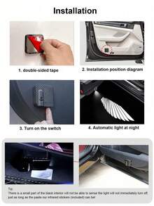 1/2/4pcs Angel Wings Car Decor Atmosphere Lights, Give Your Car Wings, Multiple Patterns Available (Not Limited To Angel Wings), Infrared Auto Sensor, No Wiring Needed, Plug & Play Door Welcome Projector Lights, Perfect Gift For Boyfriend, Dad, Friends - Black - View 10