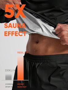 HOTSUIT 男士桑拿服套装，包含运动上衣和运动裤，是健身房锻炼的理想之选；男士运动夹克和运动裤，也是情人节礼物。 - 黑色 - 查看 3
