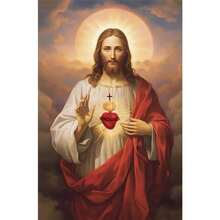 1 Bộ tranh đính đá 5D hình Chúa Jesus Sacred Heart - Trang trí tường theo đạo Thiên Chúa, Thích hợp cho phòng ngủ, nhà thờ - Tranh đính đá không khung lấy cảm hứng từ Kinh thánh Công giáo, Thích hợp cho trang trí nhà cửa - Nhiều màu - Xem 1