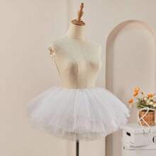 1件女士短款多层涤纶柔软薄纱裙，适合派对、舞会、圣诞节等场合。 - 白色 - 查看 4