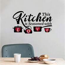 New Pegatinas de pared de cocina citas de amor de familia decoración de Hart rojo con texto en inglés "This Kitchen is Seasoned with Love for Kitchen Wall Stickers para comedor cocina decoración de cocina papel pintado para restaurante y cafetería" - Rojo - Ver 5