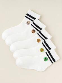 Random 1/5 Pairs Of Children's Socks Cartoon Fun Printed Socks Set Monkey Banana+Dinosaur+Shark+Coffee Lady Cute Pattern, Parallel Bar Design Student Socks Essential For Children - Multicolor - View 13