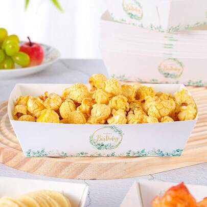 10/24个装植物主题一次性食品盒，薯条盒、爆米花盒、零食盒，生日和家庭聚会装饰，适用于面包店、汉堡店、电影院等场所。