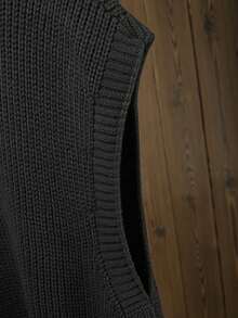 Gilet tricoté ample et confortable à col V pour femmes grandes tailles - Noir - Voir 4