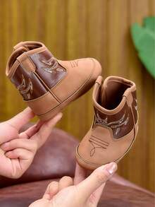 0-1 Year Old Infant Boots, Casual Soft Sole High-Top Side Hook And Loop Infant Shoes, Suitable For Daily Indoor And Outdoor Activities, Autumn/Winter - Brown - View 3