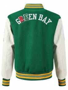 Áo khoác bóng chày nam màu xanh lá cây, chất liệu da thêu cao cấp, phong cách đường phố thời trang, trang phục thể thao cổ điển, áo khoác dài tay phối da PU kiểu hip hop và mô tô. - màu xanh lá - Xem 1