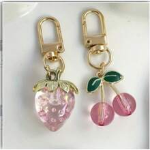 Fresh Cherry Strawberry Keychain Pendant Girly High-End Feel Women's Bag Car Hanging Decoration - 粉紅色草莓 - 查看 3