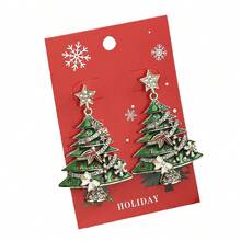 Pendientes de árbol de Navidad para mujer, exquisitos pendientes colgantes con diamantes de imitación. - Verde - Ver 5