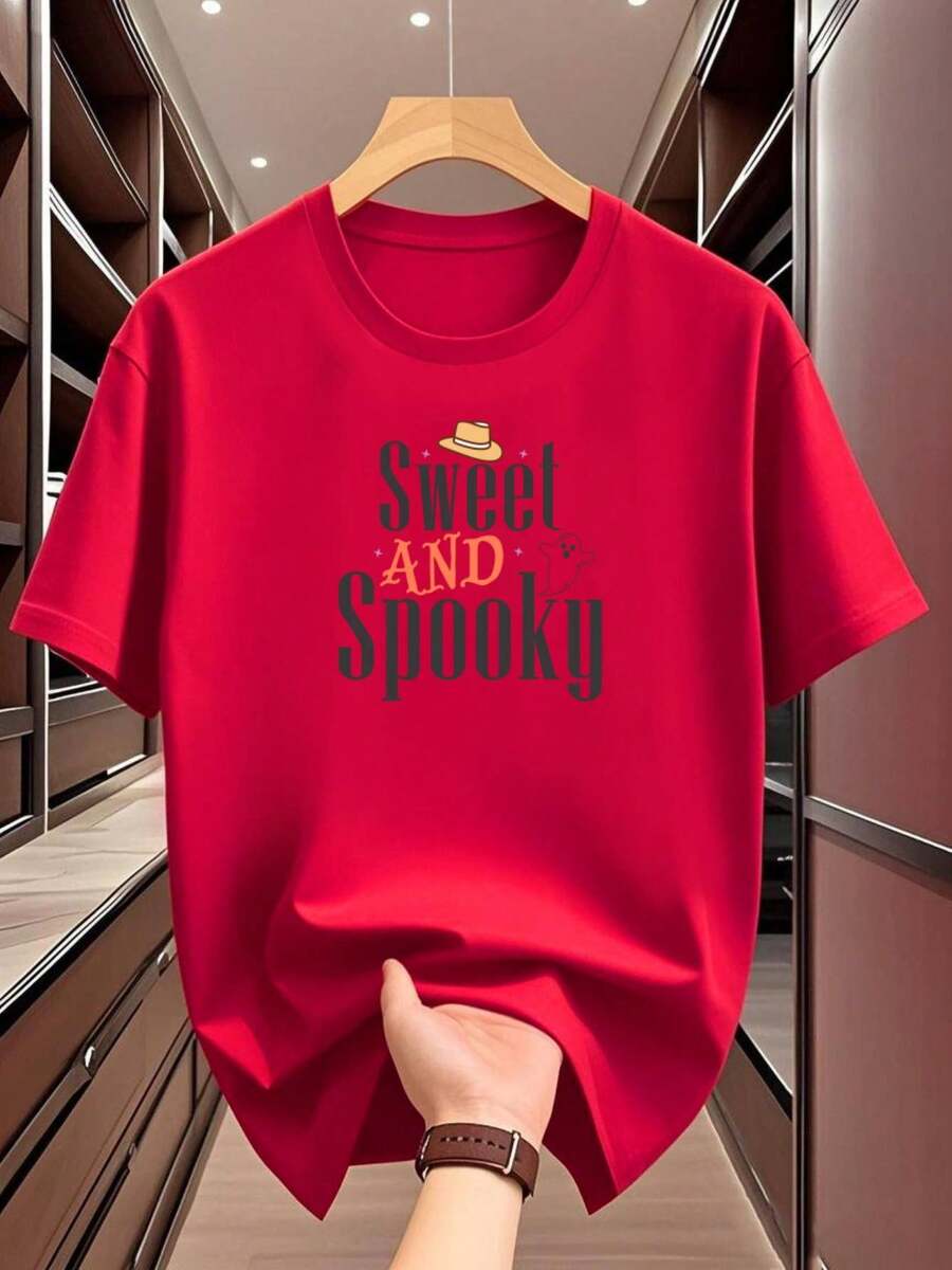 Summer Bestsellers [High Rating Halloween] Hip-Hop Top Quick-Drying Function Plus Size T-Shirt Lightweight And Comfortable Fashion T-Shirt Loose Fit Solid Color Printed T-Shirt Relaxed And Comfortable Men's White T-Shirt Rich And Colorful Loose T-Shirt Non-Fading Youthful Atmosphere Supple - 紅色 - 查看 1