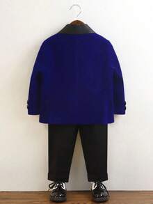 3pcs/Set Young Boy Suit, Jacket + Pants + Bow Tie, Gentleman Outfit, Autumn/Winter - Blue - View 4