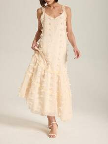 Đầm maxi cổ yếm khoét eo màu be in hoa 3D dành cho nữ, bộ sưu tập Xuân Hè 2026, thích hợp cho ngày Valentine, kỳ nghỉ lãng mạn ở bãi biển sa mạc, khu nghỉ dưỡng, phong cách Boho Chic. - Màu be - Xem 6