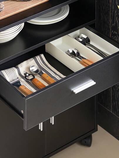 SoBuy FSB09 SCH, Mobile Kitchen Cabinet Microwave Oven Storage Trolley Dining Room On Wheels, Zwart view 9