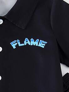 2 Stücke Jungen Flammen Muster Poloshirt mit kurzen Ärmeln und Shorts Set, bequemer Sommer Outfit für Kleinkind Jungen, geeignet für Party, Alltag und Outdoor, tolles Geschenk - Blau - Übersicht 4