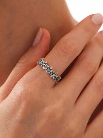 1 pieza Anillo de flor de plata de ley 925 totalmente pavimentado, diseño vintage de lujo con baño negro, anillo de mujer de alta gama, joyería de plata de uso versátil diario