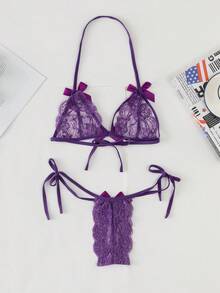 Conjunto de lingerie sexy de renda com alças, roupa de dormir romântica para seduzir seu parceiro(a).