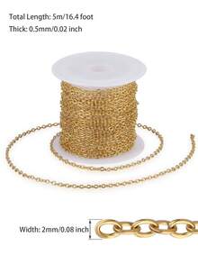 16.4ft 2mm 304 Stainless Steel Chains Flat Cable Link Chain Bulk For Jewelry Making DIY Craft - 銀色 - 查看 7