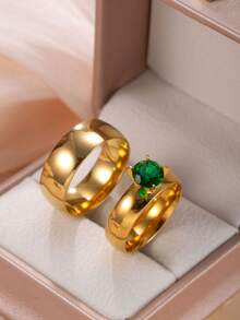 2pcs Stainless Steel Elegant Couple Rings, Suitable For Men And Women, Daily Wear, Festivals, Engagements, Weddings, Gift (With Box)