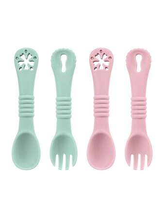2PCS Baby Led Weaning Utensils, First Stage Silicone Baby Spoon, Easy-Grip Baby Spoons Self Feeding 6+ Months, Infants For Solids And Purees