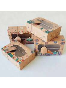 12个伊斯兰风格带窗口纸质礼品盒，斋月糖果包装，羊驼主题，适用于婚礼、生日、派对礼品，包含多个组件 - 彩色 - 查看 2