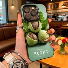 Cubierta de teléfono con diseño de nueces verdes y texto FRESH FOXHT color verde claro para uso diario en cafeterías - Blanco - Ver 1