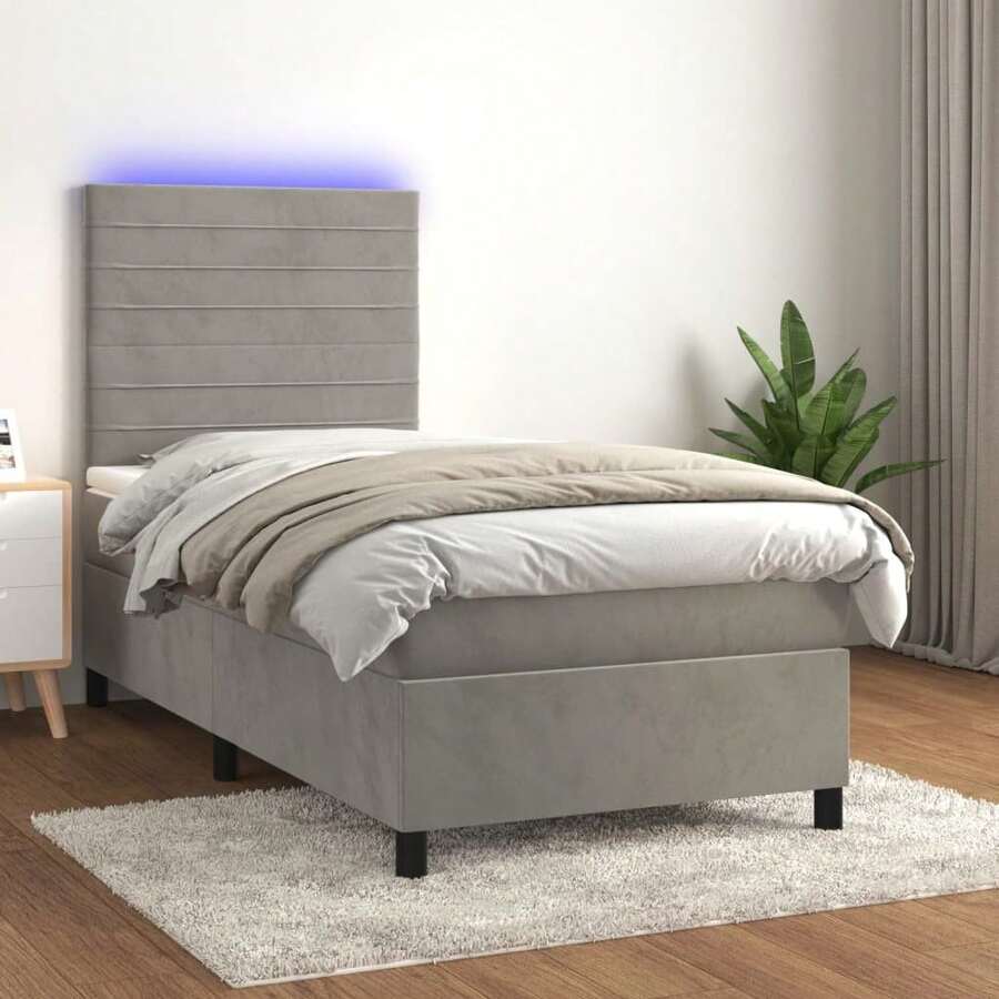 vidaXL Boxspringbett mit Matratze & LED Hellgrau 90x200 cm Samt - Grigio - Visualizzare 1