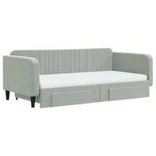 vidaXL Ausziehbares Tagesbett mit Schubladen, hellgrau, 100x200 cm, Samt - Grigio - Visualizzare 3