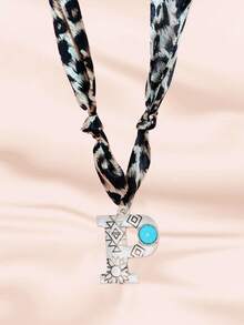 西部乡村风格复古绿松石装饰字母吊坠豹纹祭祀项链（女士款） - 西部 - 查看 14