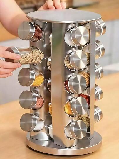 Estantería giratoria de 360° para especias Bluelander - Equipada con 20 frascos de vidrio y 5 niveles espaciosos, organizador de cocina multifuncional, ideal para almacenar y exhibir especias de cocina.
