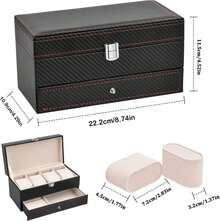 Estuche organizador de relojes, caja de reloj de doble capa cuero con 4 ranuras con ventana de vidrio real, vitrina de almacenamiento de joyas para mujeres, hombres, padre, esposo, novio - 4 casillas blancas - 2 capas - Ver 10