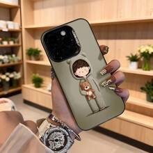 Cubierta de telefono con diseño de oso y niño en capucha gris con estampado de dibujos animados para iPhone funda protectora elegante para uso diario y regalo Aplicable a los teléfonos de la serie Apple y Galaxy - Blanco - Ver 4