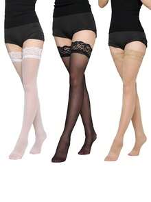 3pairs Lace Trim Over The Knee Socks