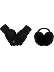 两件套冬季耳罩手套套装，女士可折叠保暖耳罩，蓬松人造毛皮头带，适合冬季耳部保暖 - 手套+耳罩 - 查看 5
