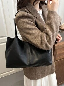 Minimalist Style Women's Shoulder Bag, Tote Bag, Fashion Large Capacity Handbag - Black - View 7