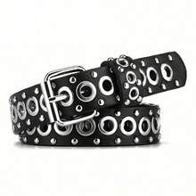 1pc Women's Belt Fashionable Rivet Belt Needle Buckle Belt Street Punk Hip Hop Style Y2K Belt Paired With Skirt Jeans Belts Fall, Autumn, Halloween - màu đen - Xem 3