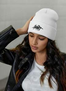 DareSee 1顶秋冬针织帽，带刺绣字母，休闲保暖滑雪帽，情侣新年音乐节必备 - 彩色 - 查看 2