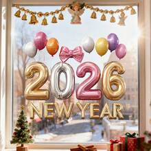 1/2片彩色2026新年快乐窗贴气球静电玻璃贴纸，家居浴室玻璃美化乙烯基贴纸，新年派对氛围装饰贴纸房间装饰窗贴 - 彩色 - 查看 4