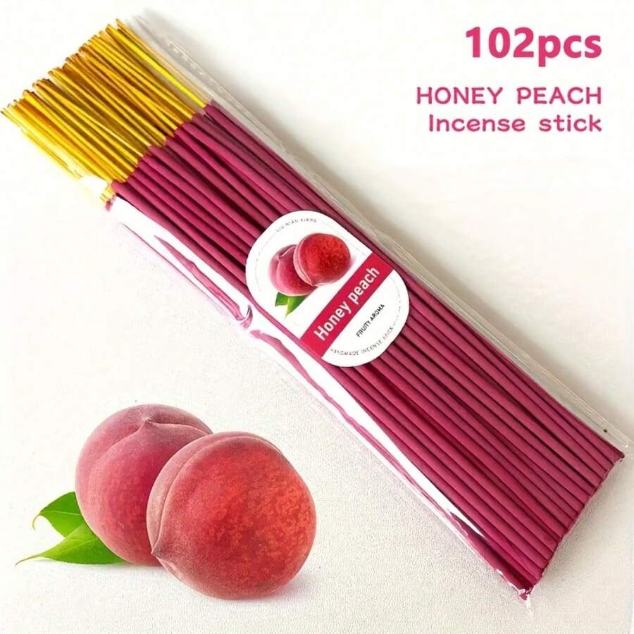 102pcs 6-Fruit Flavor Incense Sticks - Rich Fruity Aromas (Cantaloupe, Strawberry, Watermelon) 10.04in, Wooden Holder For Yoga, Meditation, & Hydrotherapy Decor - Ideal Home & Party Gift, Meditation Accessory, Vibrant Sticks, Wooden Construction - 102 - 蜜桃 - 查看 1