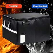 Fireproof File Storage Organizer Box With Lid, Collapsible Folder Document Box - Black - View 5