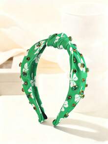 1pc Fashionable Polyester Four-Leaf Clover Headband, Cute & Sweet For Girls, Suitable For Daily Commute Outfit Matching, Hair Fixing And Styling Accessory ,Hair Band ,Diadema ,Hair Hoop
