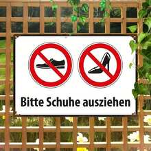 2D Flat, 1pc Metal Sign,  German Language Sign "Verbotss Bitte Schuhe Ausziehen" - Wall-Mounted Decorative Plaque 20x30cm/8x12in for Home, Office, Bar, Outdoor & Holiday Gift - Weiss - Übersicht 2