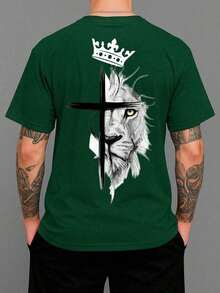 Men's Crew Neck T-Shirt, 100% Cotton, 30.1 Yarn, Comfortable Shirt, Religious Print, Stylish Shirt, Various Colors - xanh quân đội - Xem 1