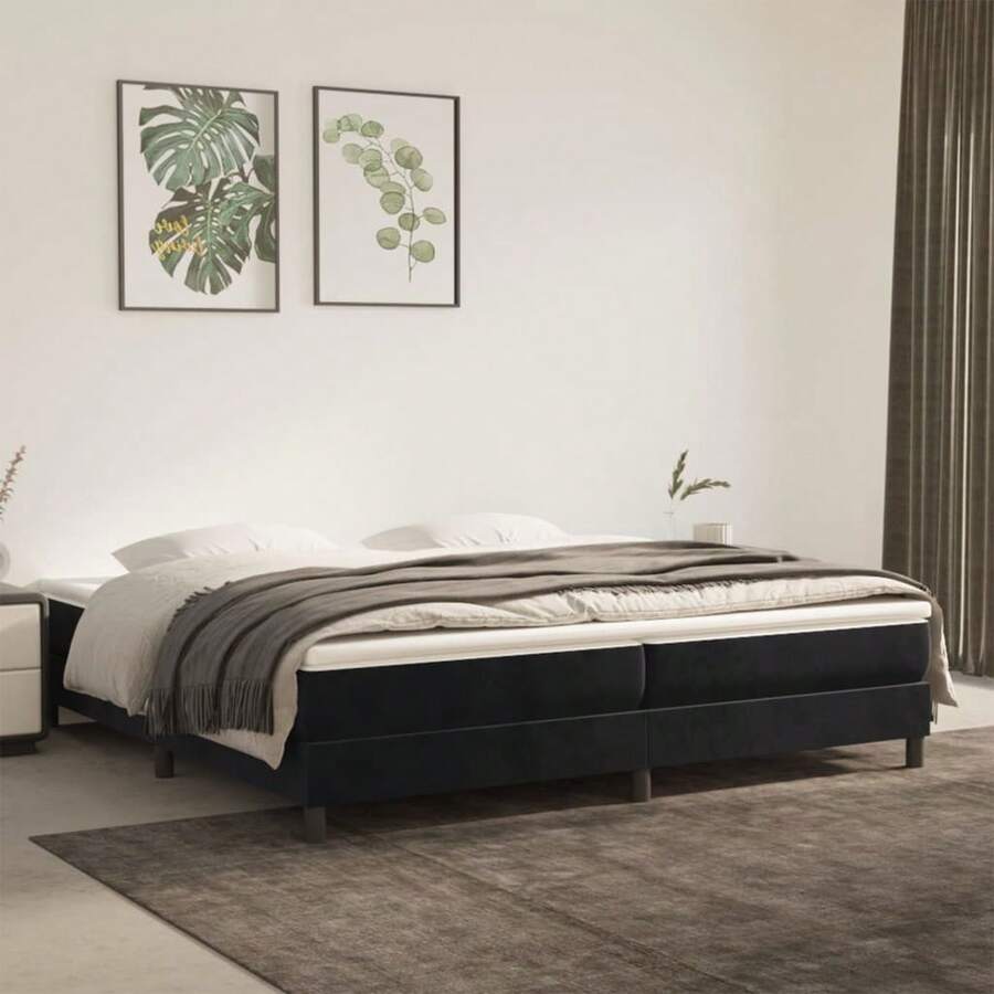 vidaXL Boxspringbett Mit Matratze, Schwarz, 200x200 Cm, Samt - Black - View 1