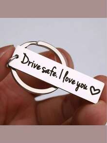 1pc Rectangular Stainless Steel Keychain, Men's Key Accessory, "Drive , I Love You" Engraved Metal Gift Pendant, Suitable As Birthday Gift, Car Key Chain, Bag Charm, Student Accessory - Multicolor - View 2