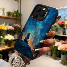 Funda de teléfono con diseño de estrellas y silueta azul oscuro impresión de cielo estrellado y persona sentada en roca para uso diario y ocasiones especiales Aplicable a los teléfonos de la serie Apple y Galaxy - Blanco - Ver 6