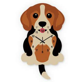 1 st. Beagle Dog Tail Swing väggklocka, tyst, icke-tickande, dekorativ väggklocka, minimalistisk och trendig design, 16 tums storlek, lämplig för vardagsrum, kök, sovrum, kontor, butik, kafé, djuraffär, present till vänner, barnrumsinredning (batterier ingår ej)
