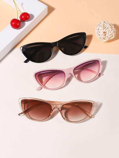 3PCS Youth 12-16Y Casual Retro Cat-Eye Fashion Glasses, Suitable For Holidays, Outings, Outfit Matching, And As Festive Gifts