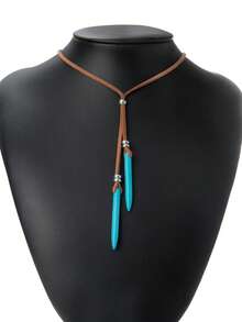 1pc Minimalist Retro Women's Fashion Y-Shaped Pendant Necklace, Geometric Pendant Casual Chic Necklace Jewelry, Suitable For Daily Wear - Multicolor - View 4